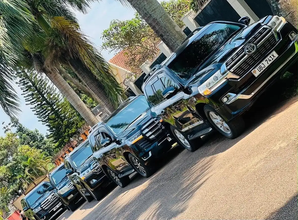 A row of black Toyota Land Cruisers from the Right Rides fleet