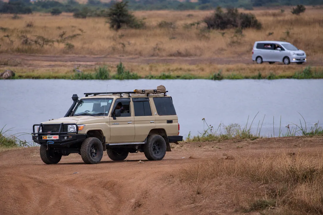 A Land Cruiser stopped by the water