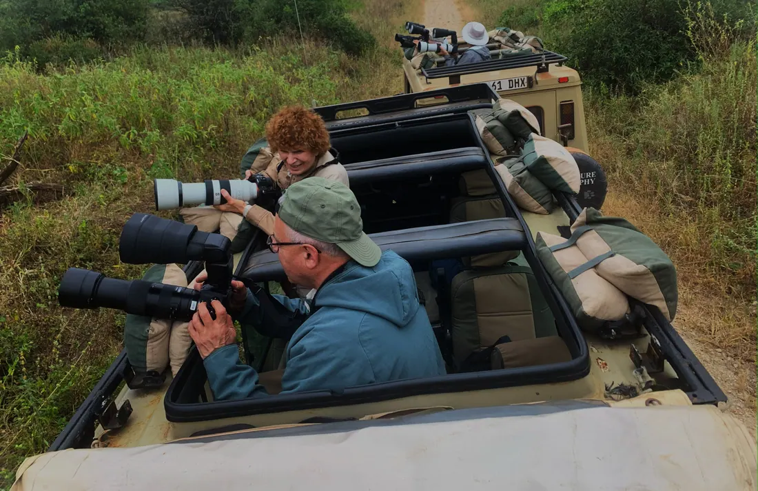 Photographers on a game drive