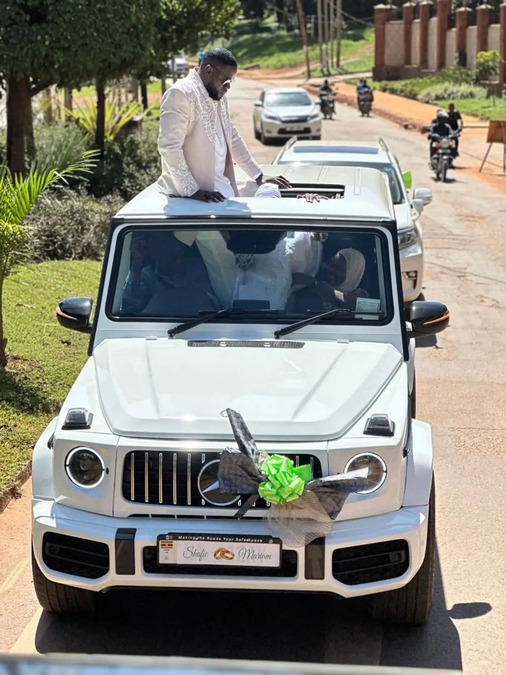 The groom arriving in our white G-Class